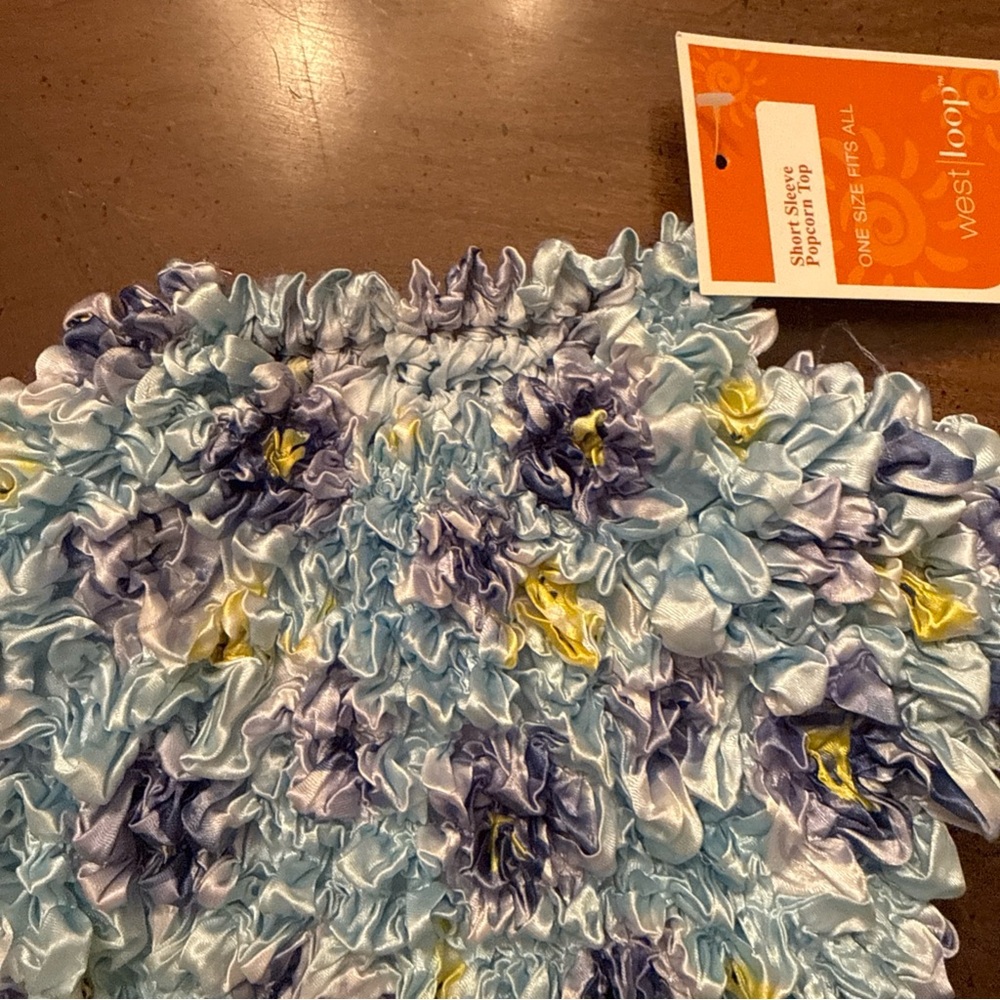 Light Blue Floral Smocked Short-Sleeve Blouse - Picture 3 of 7